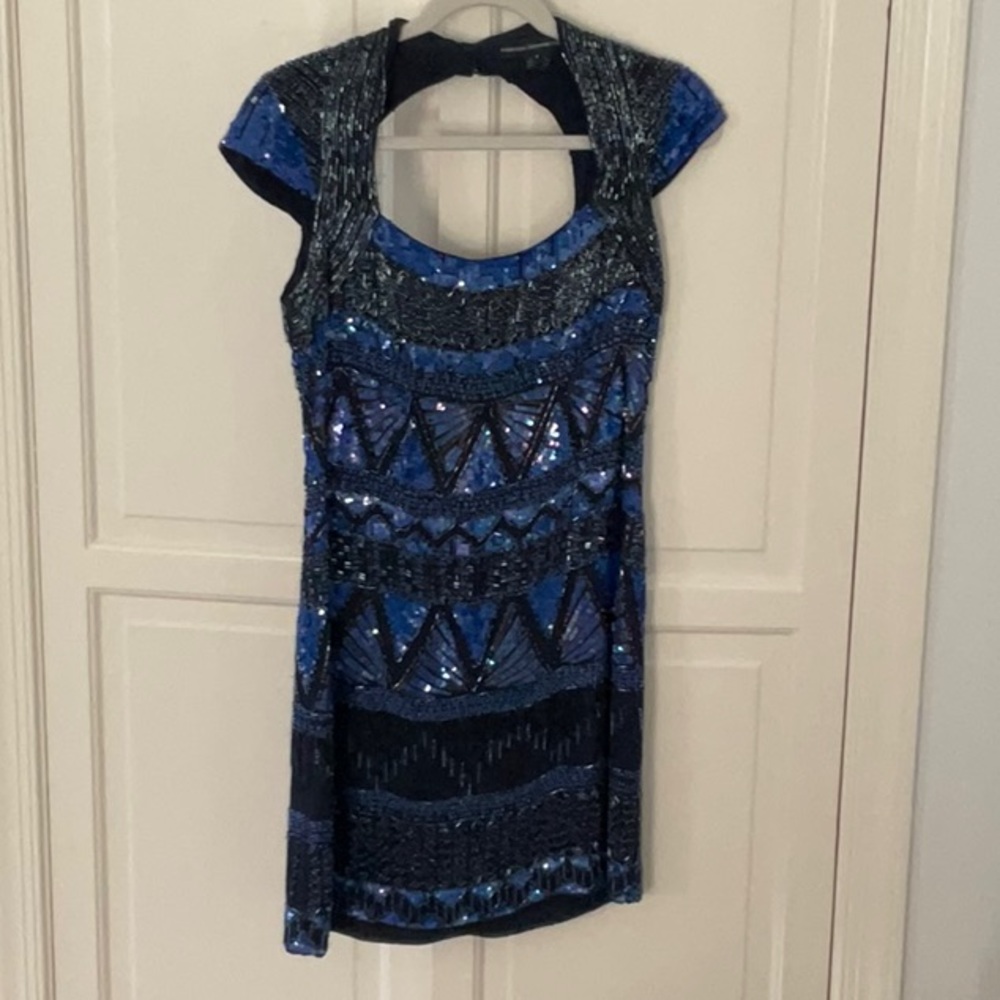 French Connection Sequin Dress, blue and black